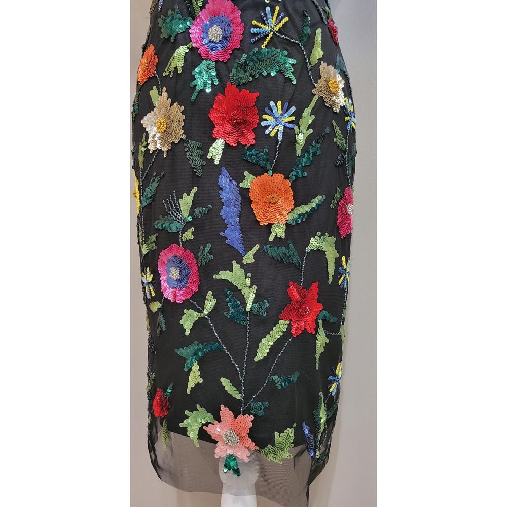 AIDAN Floral Embossed Sequined Cocktail Dress - Picture 9 of 10